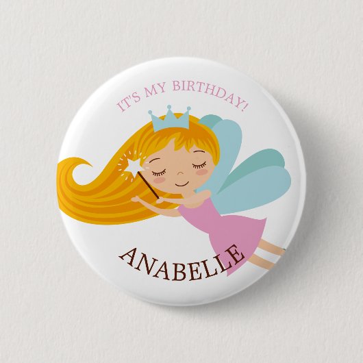 スウィート妖精の国プリンセス"誕生日ガールパーソナライズされた" 缶バッジ (正面)