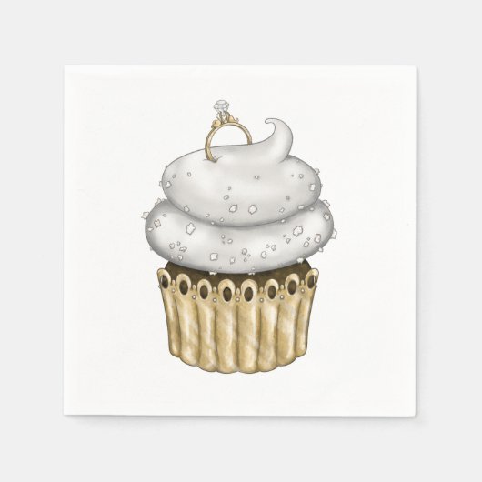 スウィート婚約カップケーキ スタンダードカクテルナプキン (正面)