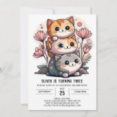 スウィート子猫お洒落ワールド誕生日 招待状 (正面)