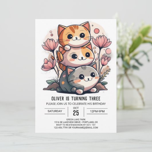 スウィート子猫お洒落ワールド誕生日 招待状 (スタンド正面)