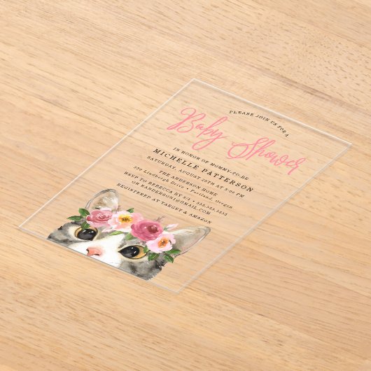 スウィート子猫ガールベビーシャワー アクリル招待状 (レイダウン)