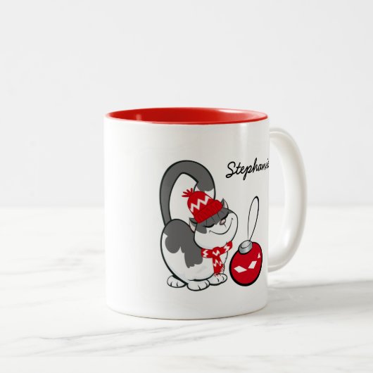 スウィート子猫名前をカスタムするクリスマスギフトマグカップ ツートーンマグカップ (正面右)