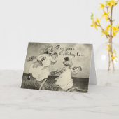 スウィート小さな女の子ビーチ海ハッピーバースデーカード カード (黄色い花)