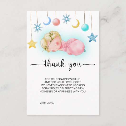 スウィート小さな女の子ベビーシャワーサンキューカード エンクロージャーカード (正面)