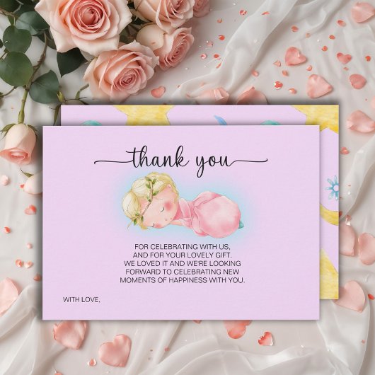 スウィート小さな女の子ベビーシャワーサンキューカード 招待状