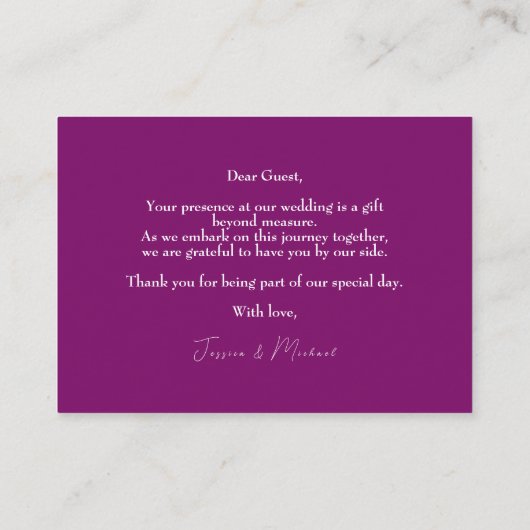 💍スウィート明るい赤紫色エンチャントメントウォーター色 プレイスカード (裏面)