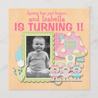 スウィート春ブンニースファースト誕生日 招待状