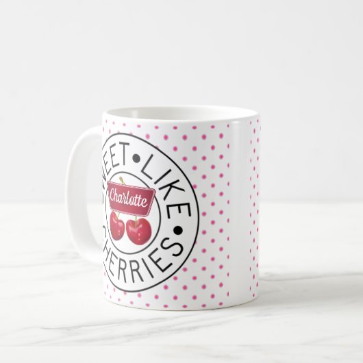 スウィート様さくらんぼレトロヴィンテージスタンプカスタム コーヒーマグカップ (正面左)