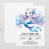 スウィート水中マーメイド誕生日 招待状 (正面/裏面)