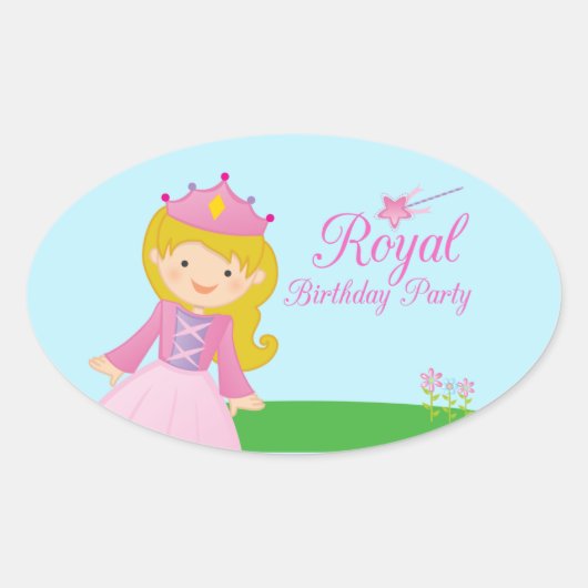 スウィート王室のプリンセスガールの誕生日パーティーステッカー 楕円形シール (正面)