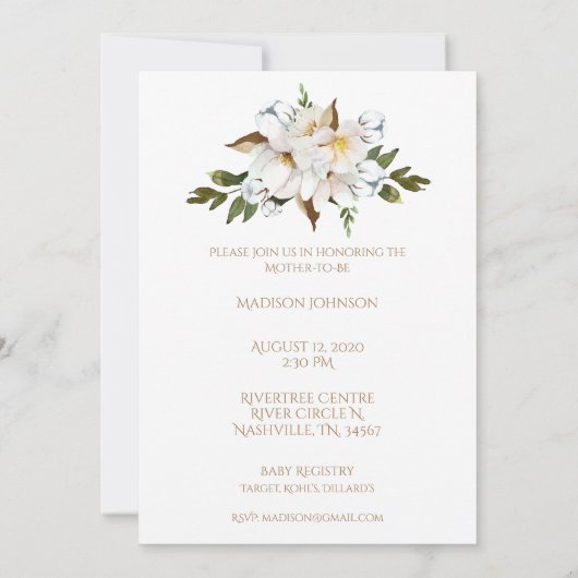 スウィート生まれたばかりのベビーフローラベビーシャワー 招待状 (裏面)