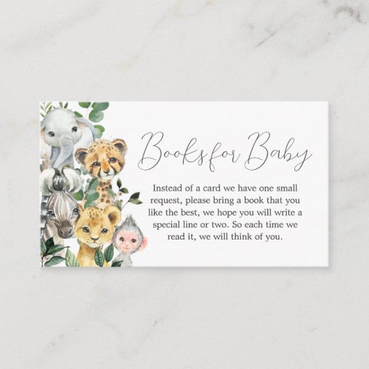スウィート男の赤ちゃんサファリベイビーシャワーブックベビー エンクロージャーカード (正面)