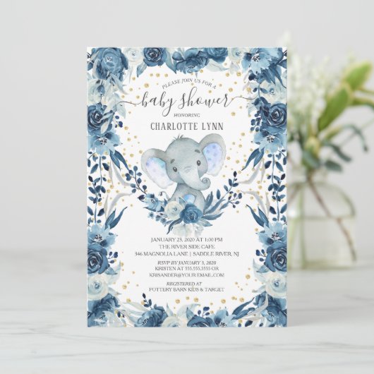 スウィート男の赤ちゃんゾウ赤ちゃんシャワー 招待状 (スタンド正面)