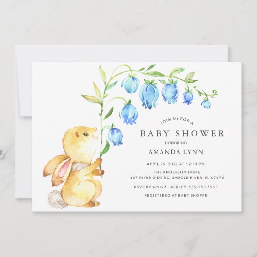 スウィート男の赤ちゃんバニーベビーシャワー招待状 招待状 (正面)