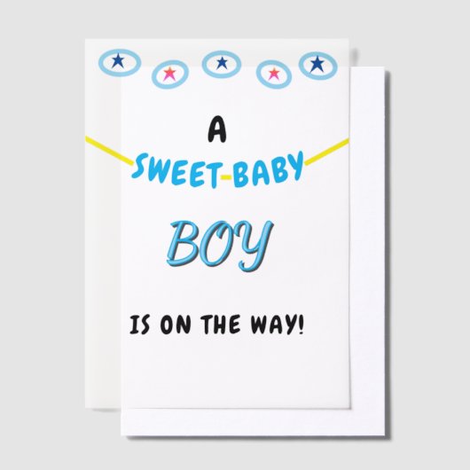 スウィート男の赤ちゃんブルーベビーシャワー ベラム紙招待状 (オフセット)