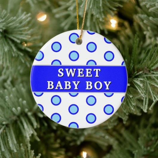 スウィート男の赤ちゃんブルー水玉模様誕生統計 セラミックオーナメント (ツリー)