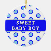 スウィート男の赤ちゃんブルー水玉模様誕生統計 セラミックオーナメント (正面)