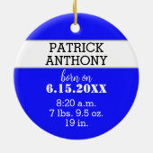スウィート男の赤ちゃんブルー水玉模様誕生統計 セラミックオーナメント (裏面)