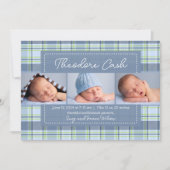 スウィート男の赤ちゃんプレイドベビー誕生のお知らせ 案内状 (正面)