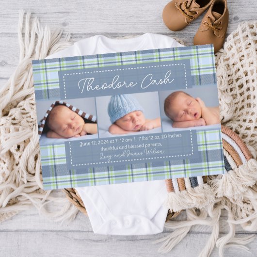 スウィート男の赤ちゃんプレイドベビー誕生のお知らせ 案内状