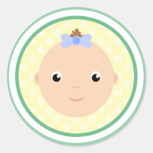 スウィート男の赤ちゃん顔グリーンスティッカー ラウンドシール (正面)