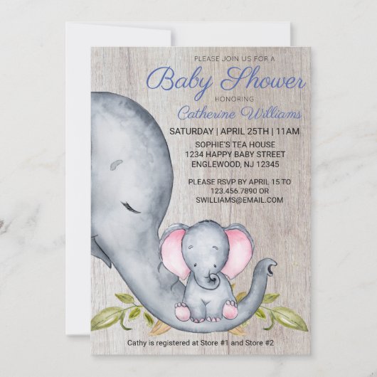 スウィート素朴エレファントブルーボーイベビーシャワー招待状 招待状 (正面)