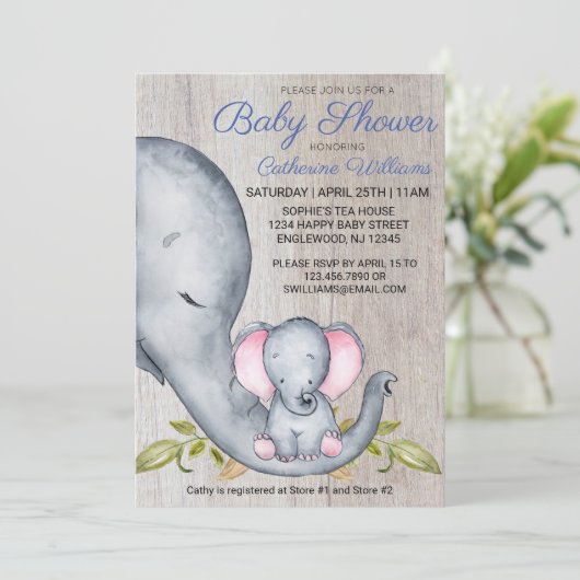 スウィート素朴エレファントブルーボーイベビーシャワー招待状 招待状 (スタンド正面)