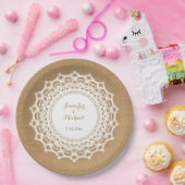 スウィート素朴バーラップルックアンドホワイトレース結婚ズ ペーパープレート (パーティー)