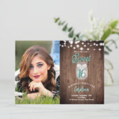 スウィート素朴16メイスンジャールライトティール(緑がかった色)誕生日 招待状 (スタンド正面)