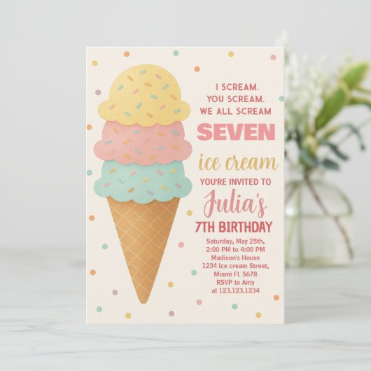 スウィート編集可能アイスクリーム誕生日招待状 招待状 (スタンド正面)