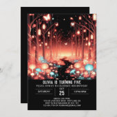 スウィート編集可能ウッドランドデジタル誕生日 招待状 (正面/裏面)