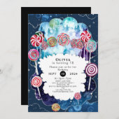 スウィート編集可能キャンディランド誕生日 招待状 (正面/裏面)