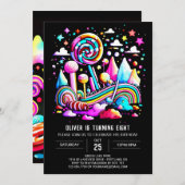 スウィート編集可能キャンディワンダーランド誕生日 招待状 (正面/裏面)