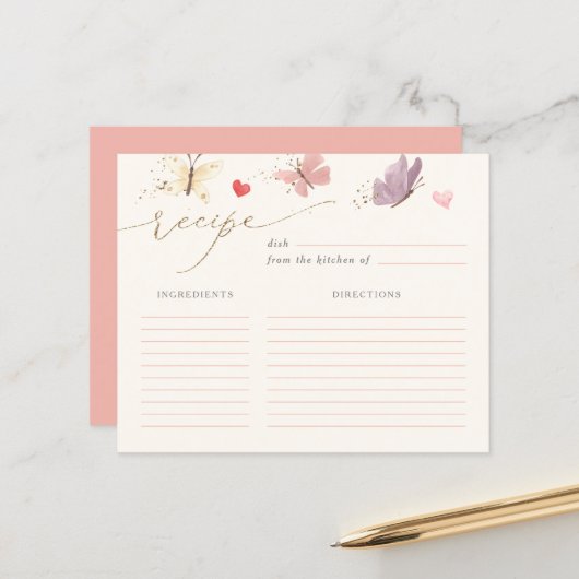 スウィート蝶ブライダルシャワーレシピカード (正面/裏面インサイチュ)