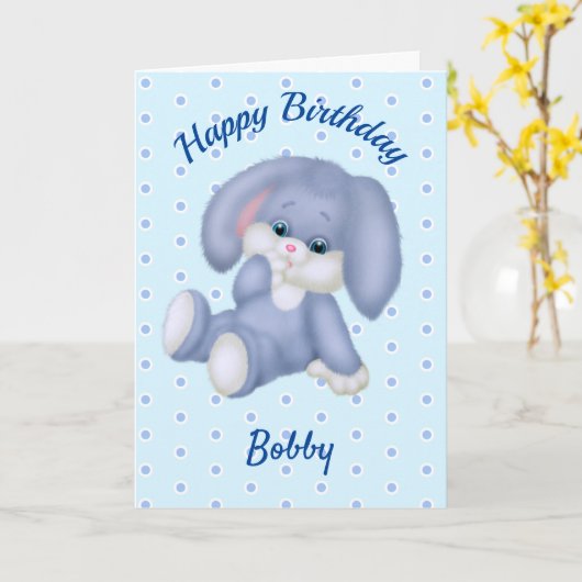 スウィート詰まったバニーボーイズ誕生日名年齢カード カード (黄色い花)