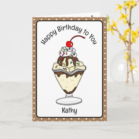 スウィート誕生日カードアイスクリームサンデ カード (黄色い花)