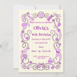 スウィート誕生日ガールピンク招待状 招待状