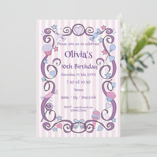 スウィート誕生日ガール招待状 招待状 (スタンド正面)