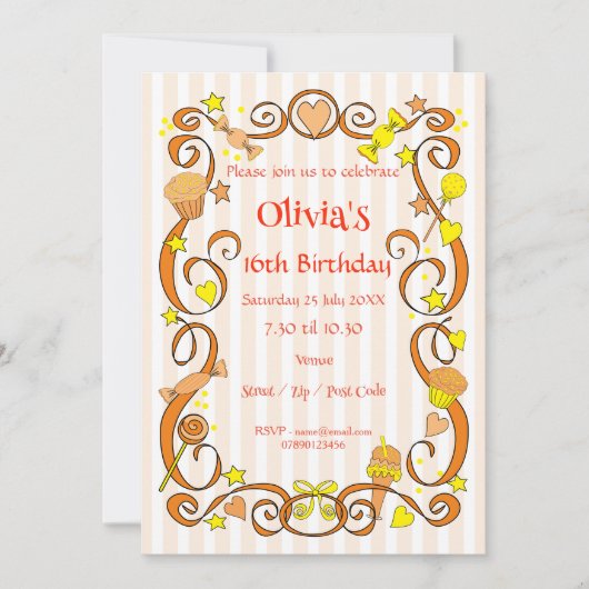 スウィート誕生日ガール招待状 招待状 (正面)