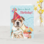 スウィート誕生日ブルドッグカード カード (黄色い花)