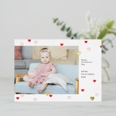 スウィート赤いハートハッピーバレンタインデー写真 箔招待状 (立ち正面)