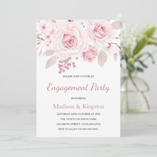 スウィート赤面ピンクフラワーズ婚約パーティ 招待状 (スタンド正面)