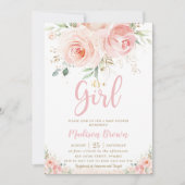 スウィート赤面ピンクフローラ金ゴールドガールベビーシャワー 招待状 (正面)