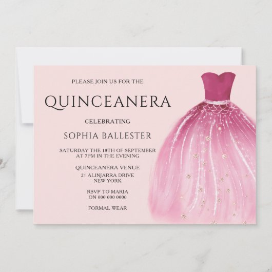 スウィート赤面ピンクマーメイドドレスキンセアニェラパーティー 招待状 (裏面)