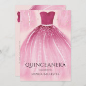 スウィート赤面ピンクマーメイドドレスキンセアニェラパーティー 招待状 (正面/裏面)