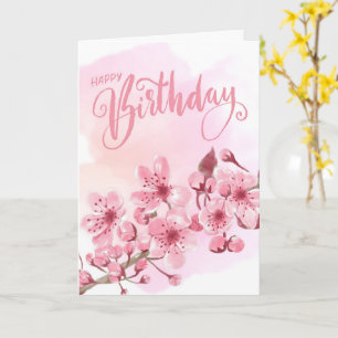 スウィート赤面ピンク桜フローラ誕生日 カード