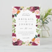 スウィート赤面&バーガンディーウォーターのカラーフローラ結婚ズ 招待状 (スタンド正面)