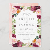 スウィート赤面&バーガンディーウォーターのカラーフローラ結婚ズ 招待状 (正面/裏面)
