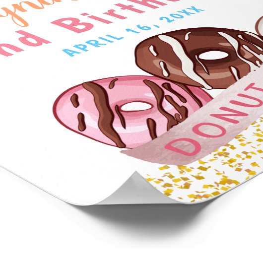 スウィート金ゴールドグリッタードーナツバースデーパーティーウェルカム ポスター (角)