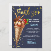 スウィート金ゴールドチョコレートアイスクリーム誕生日ネイビーブルー サンキューカード (正面)